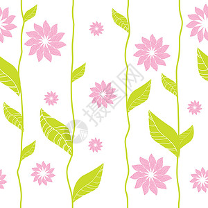 样式模式矢量粉色花朵绿色线条植物树叶背景图片