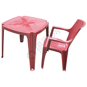 红塑料桌和隔绝椅桌子椅子白色家具酒吧恶臭背景图片