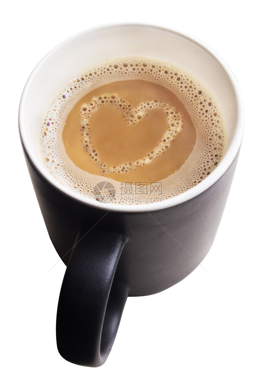 咖啡上含心形泡沫的孤立咖啡杯图片
