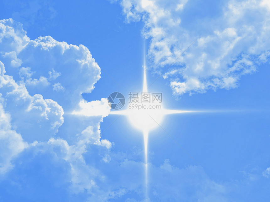 蓝天空 有云和太阳天空多云晴天白色天气射线图片