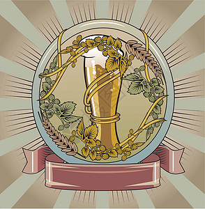 啤酒酒花啤酒标签酒花横幅冷藏碳化时光大麦麦芽节日波峰玻璃插画