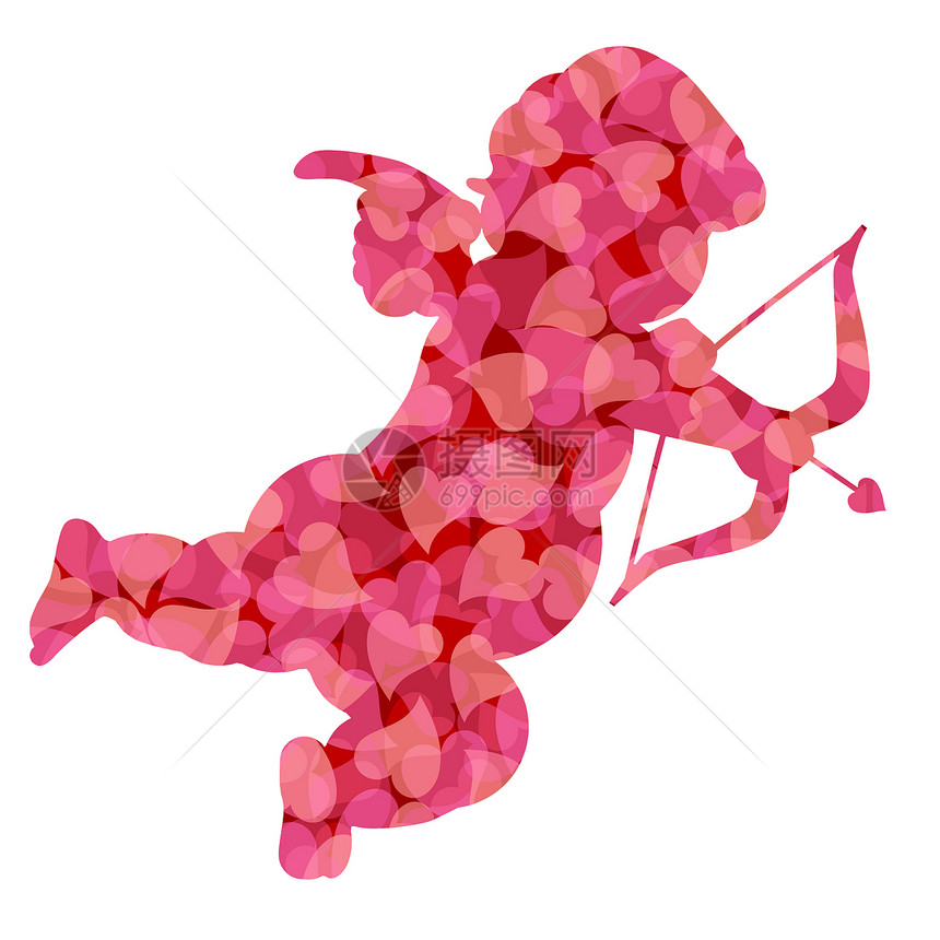 带有粉红模式之心的情人节丘比特插图图片