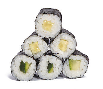 黄瓜卷寿司蔬菜海藻食物海鲜白色菜单背景图片
