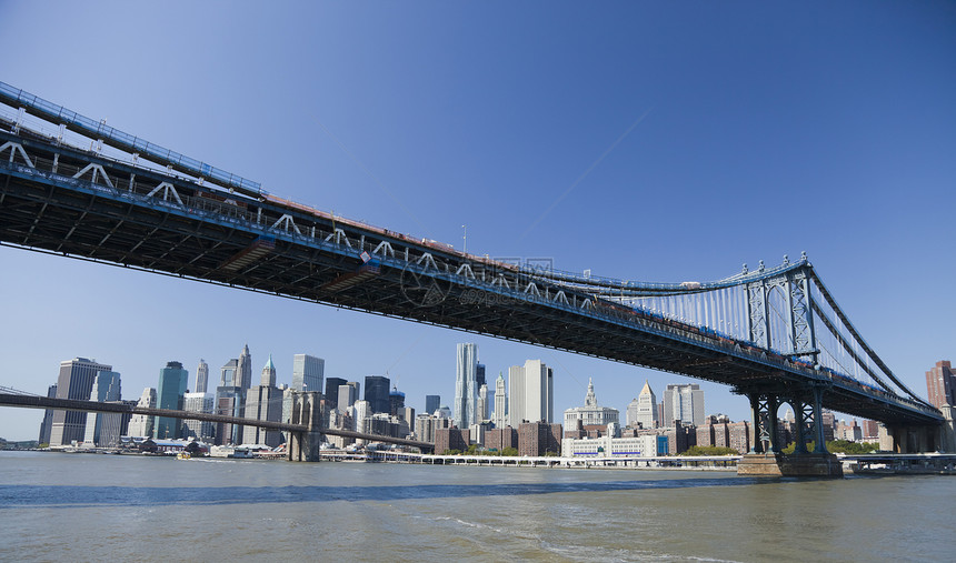 纽约曼哈顿桥建筑学市中心公园景观风景海港天空日落国家反射图片