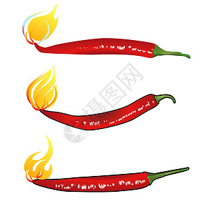 一组辣椒红辣椒流动蔬菜插图活力精神绿色辣椒食物火焰漩涡设计图片