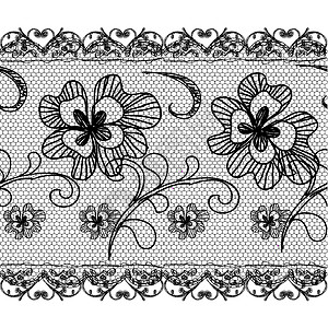 矢量带珠宝白色织物缝纫花朵刺绣线条黑色背景图片