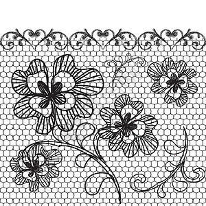 矢量带刺绣缝纫织物线条花朵黑色珠宝白色背景图片