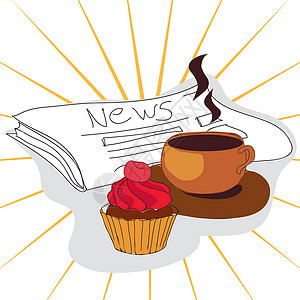 上午上午 咖啡圆圈糕点报纸插图棕色饮料蛋糕背景图片