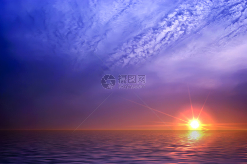 海洋日出背景图像天空日落太阳反射图片