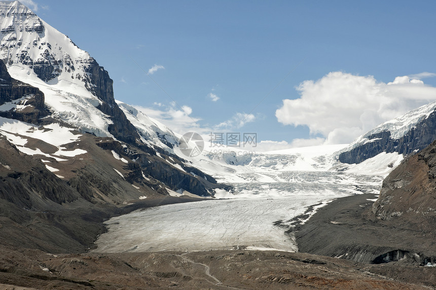 哥伦比亚冰川在以下加拿大落基山脉的山谷中占主导地位图片