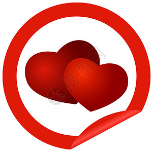 带有红心的圆形贴纸红色网络创造力插图背景图片