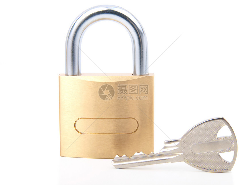 金金带密钥的闭锁金子钥匙白色宏观挂锁黄色安全图片