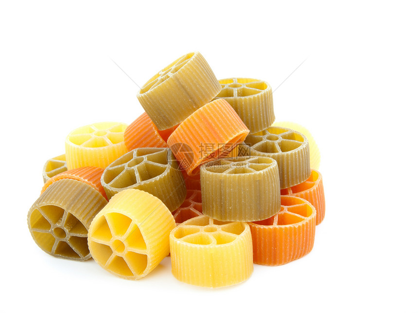彩色意面食品宏观面条健康绿色午餐菠菜食物黄色螺旋图片