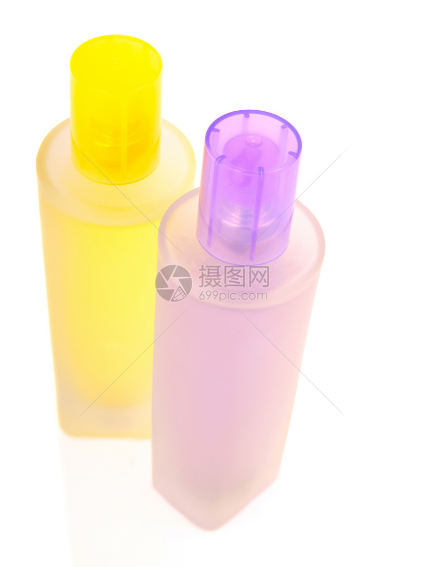 两瓶香水卫生香气瓶子黄色喷雾器奢华化妆品液体芳香玻璃图片