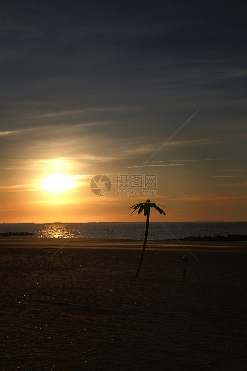 在沙滩上太阳升起天气棕榈城市闲暇风景游泳旅行海洋热带冲浪图片