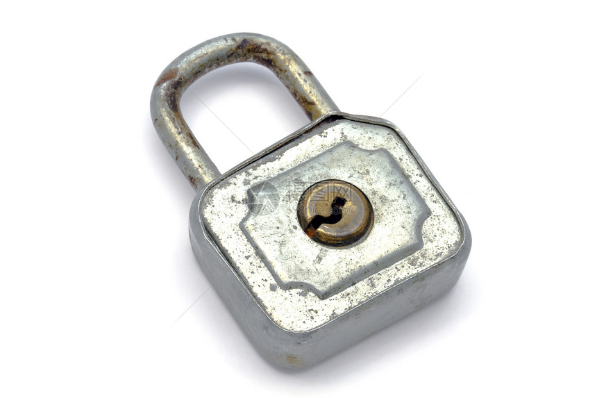旧挂锁安全白色棕色钥匙腐蚀金属古董秘密图片