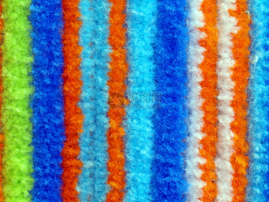 条形多彩的布质纹理小地毯被子织物材料蓝色毯子棉布毛毡毛巾橙子图片