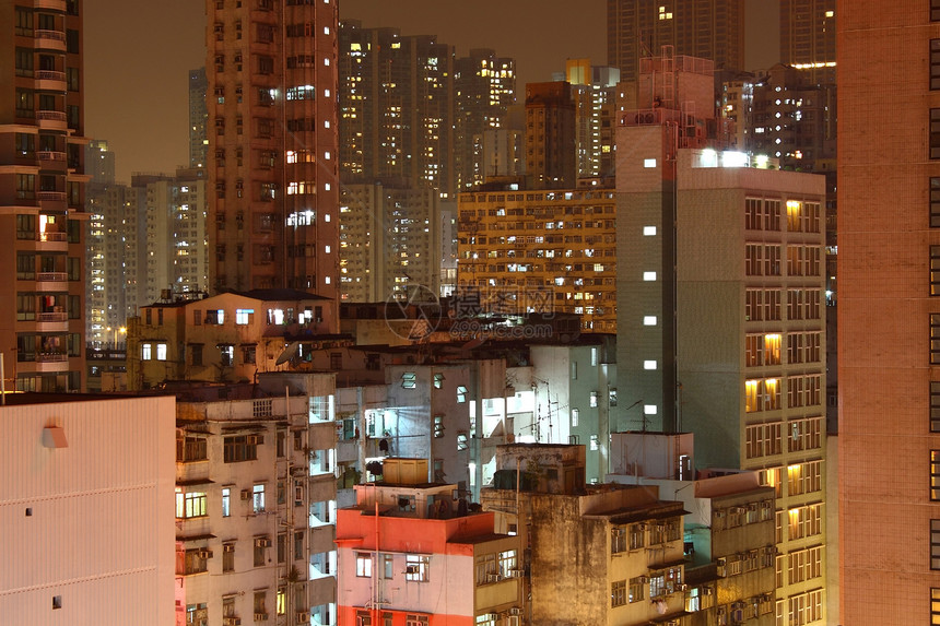 晚上在市中心的香港假期住房城市石头景观民众旅行办公室金融场景图片