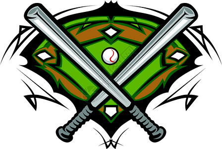 双交叉软带软球交叉蝙蝠的垒球棒球场矢量图像模板插画