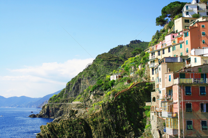 意大利 辛克地球社 马纳罗拉村建筑学港口悬崖大地国家房子窗户沿海岩石海岸图片