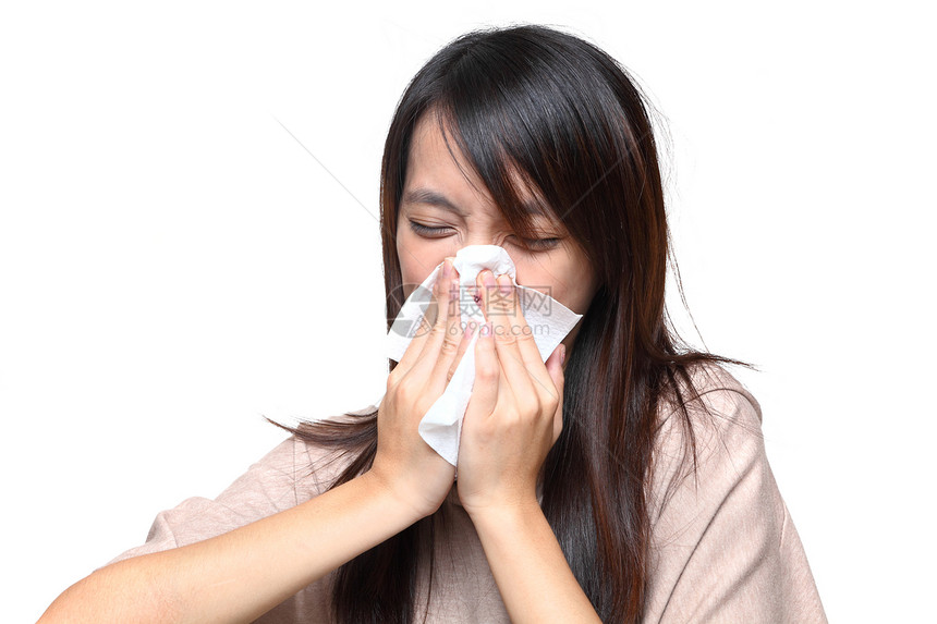 Sneze 喷喷雾女孩青年卫生女性保健成人鼻子咳嗽疾病流感青少年图片