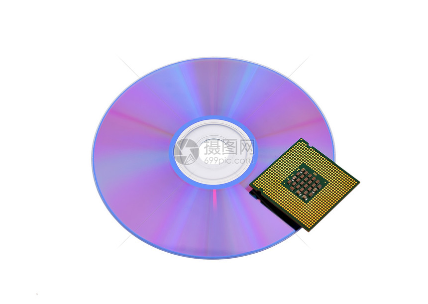 光盘和CPU正方形智力电子产品电脑处理器圆圈技术绿色磁盘宏观图片