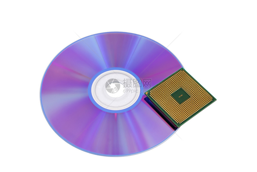 光盘和CPU绿色电子产品处理器正方形电脑磁盘圆圈通讯宏观金子图片
