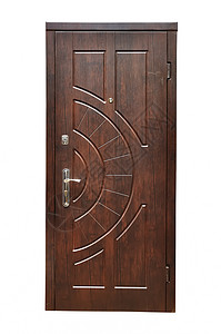 木制门欢迎雕刻装饰品门把手棕色日志视孔垂直空间通道背景图片