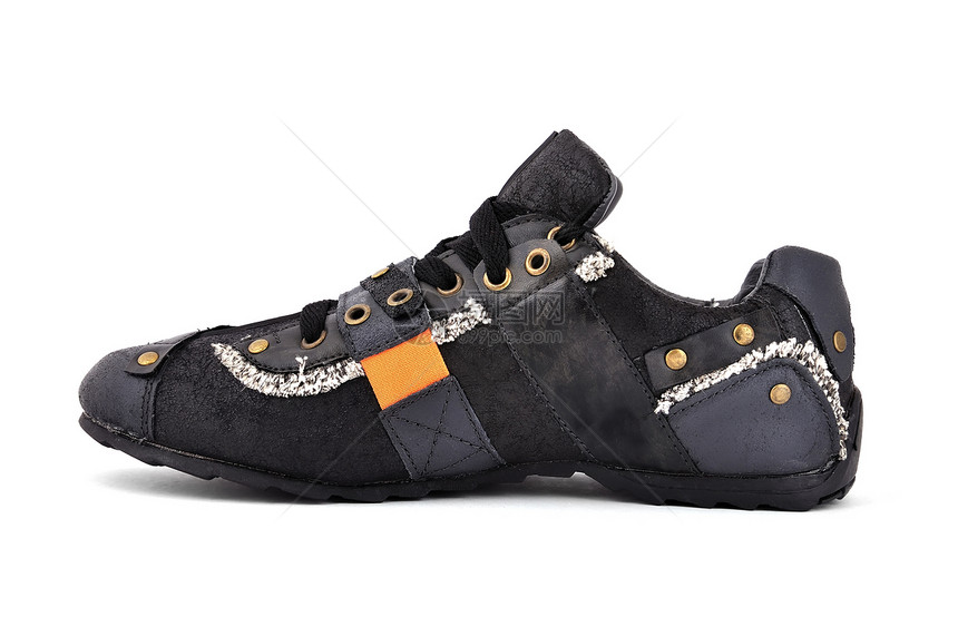 皮革运动鞋运动跑步鞋类宏观鞋带衣服蕾丝水平橡皮黑色图片