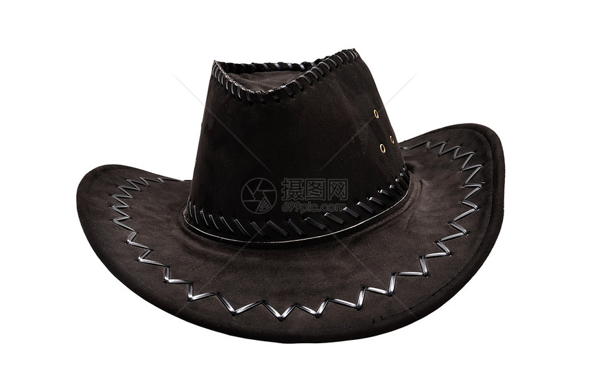 牛仔帽子黑色头饰乡村牛仔帽边缘衣服荒野皮革文化宏观图片