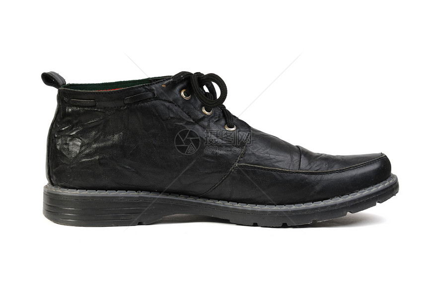 黑靴子黑色物品工作室鞋带水平皮革鞋类反射图片