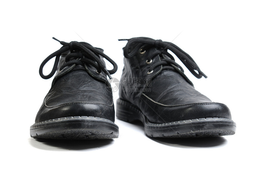 黑靴子黑色鞋带工作室皮革反射鞋类水平物品图片