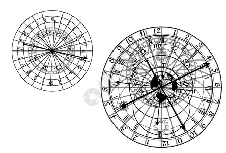 天文钟  矢量太阳钟八字墙纸钟表时间耐用性古董日晷十二生肖插画