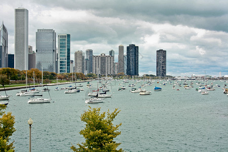 密歇根湖芝加哥大都会都市摩天大楼支撑建筑物旅游天空风光天际目的地背景