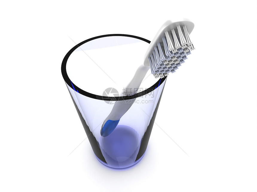 玻璃杯中的牙刷牙科刷子口腔打扫白色蓝色插图卫生玻璃图片