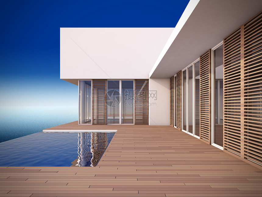 现代住房以最简陋的风格水池游泳天际蓝色插图别墅先锋派奢华天空建筑学图片