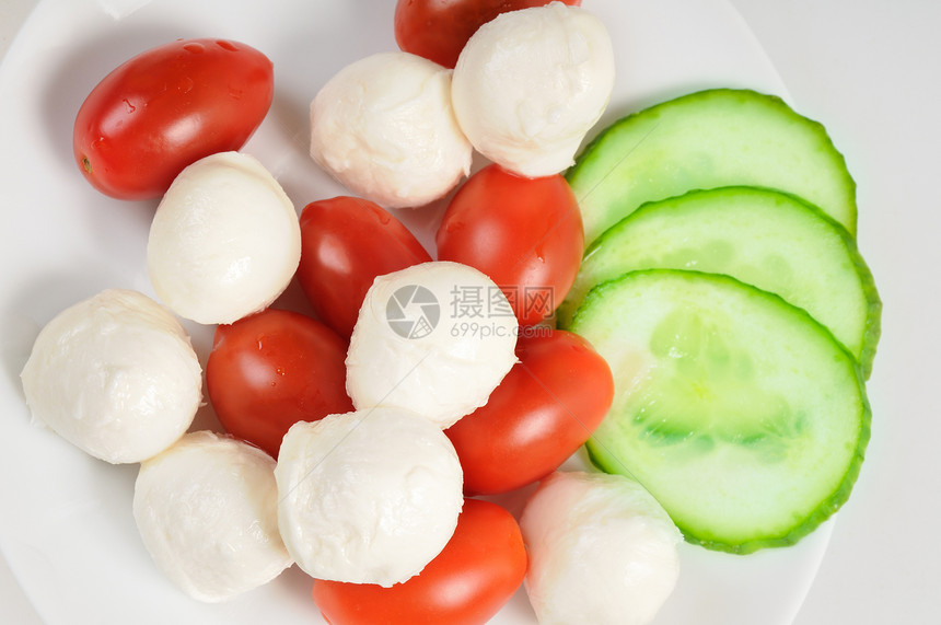 配樱桃西红柿的饮食沙拉小吃早餐蔬菜午餐红色晚餐食物美食盘子图片