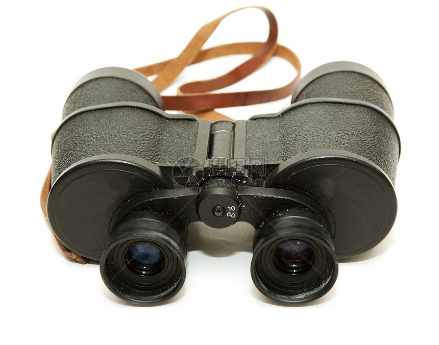 旧黑墨镜白色金属光学监视战略乐器勘探眼睛望远镜双目图片
