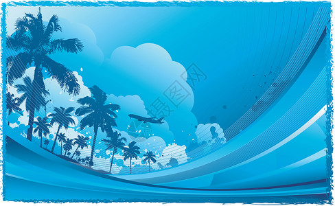 大溪地黑珍珠热带热带背景旅游海鸥波浪元素剪影海洋程式化繁荣情调插图插画