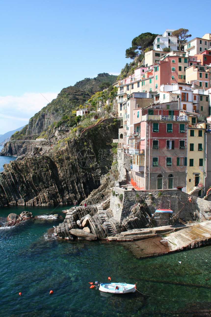 意大利村房子蓝色国家海岸线钓鱼港口大地旅游沿海海岸图片