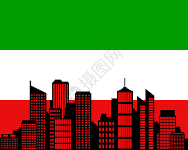 北莱茵威斯特法伦州的城市和旗帜插图天际摩天大楼横幅房子建筑背景图片
