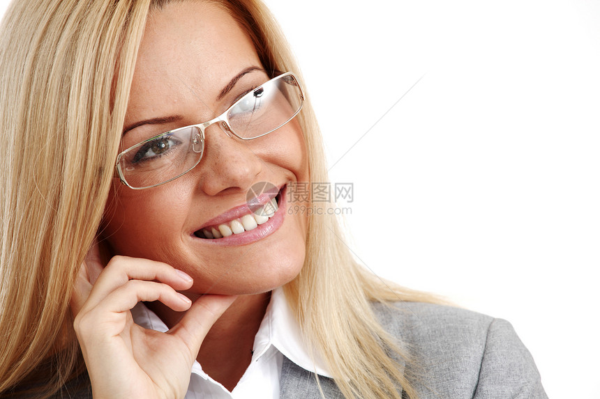 戴眼镜的女商务人士女士青年皮肤牙齿金发商务生意人人士头发青少年图片
