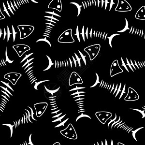 生活不能自理无缝壁纸骨架鱼解剖学动物颅骨尾巴食物生活艺术多刺插图装饰品插画