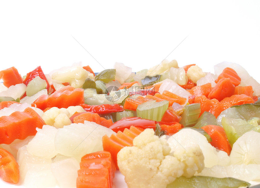 混合蔬菜盘子食物芹菜白色沙拉美食宏观菜花绿色洋葱图片