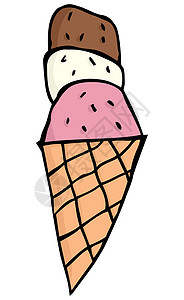 手绘手拿冰淇淋冰奶油 Cone手绘勺子酸奶插图小雨巧克力卡通片棕色香草奶制品背景