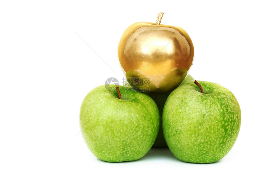 金和绿苹果食物农业水果阴影小吃金属叶子饮食营养图片