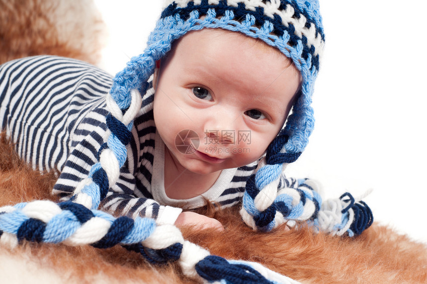 新生儿婴儿生活条纹男生帽子新生情感儿子尖顶帽毛皮健康图片