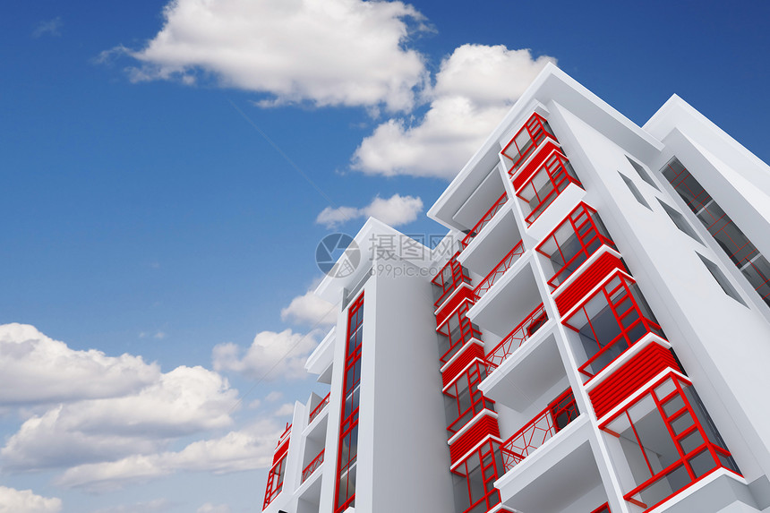 现代高高级住宅楼文化家园蓝色城市金属商业窗户住房建筑学反射图片