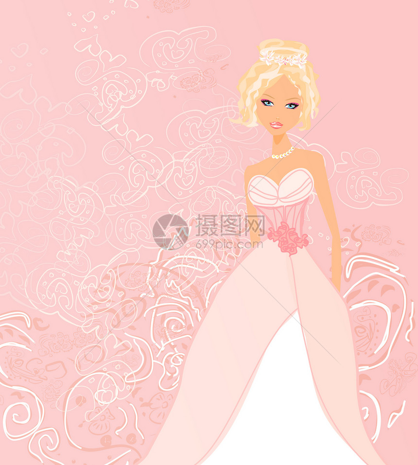 美丽的新娘卡婚姻金发女郎女孩奢华仪式花朵化妆品公主裙子头发图片