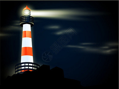 曼塔射线灯塔灯笼信号海岸建筑导航建筑学指导海岸线射线警告插画